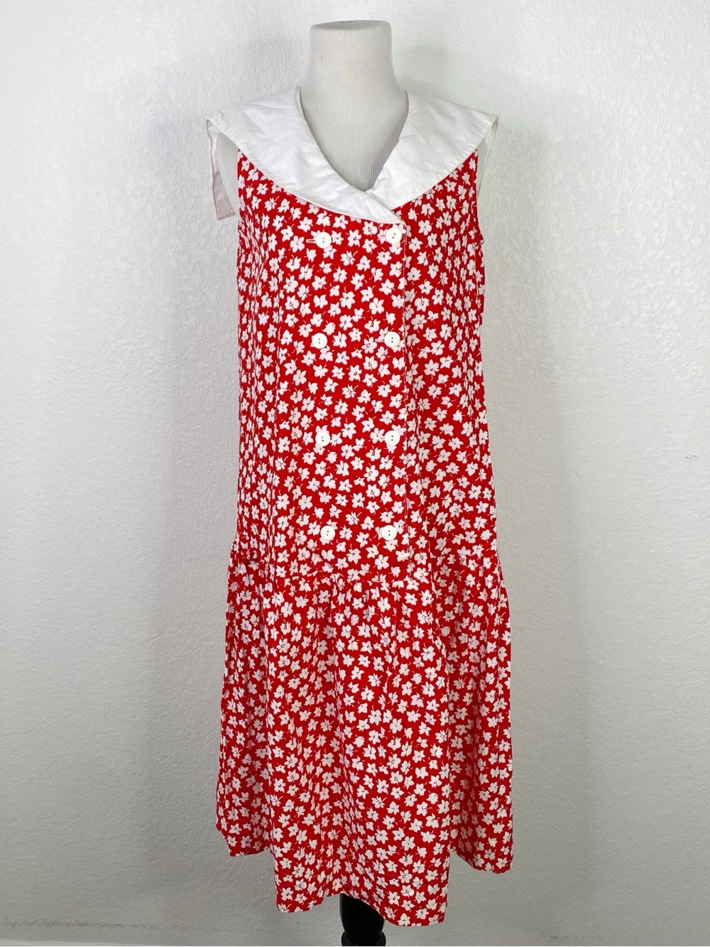 Vintage Take Nine Maternity Wear Red & White Ditsy Floral Dress